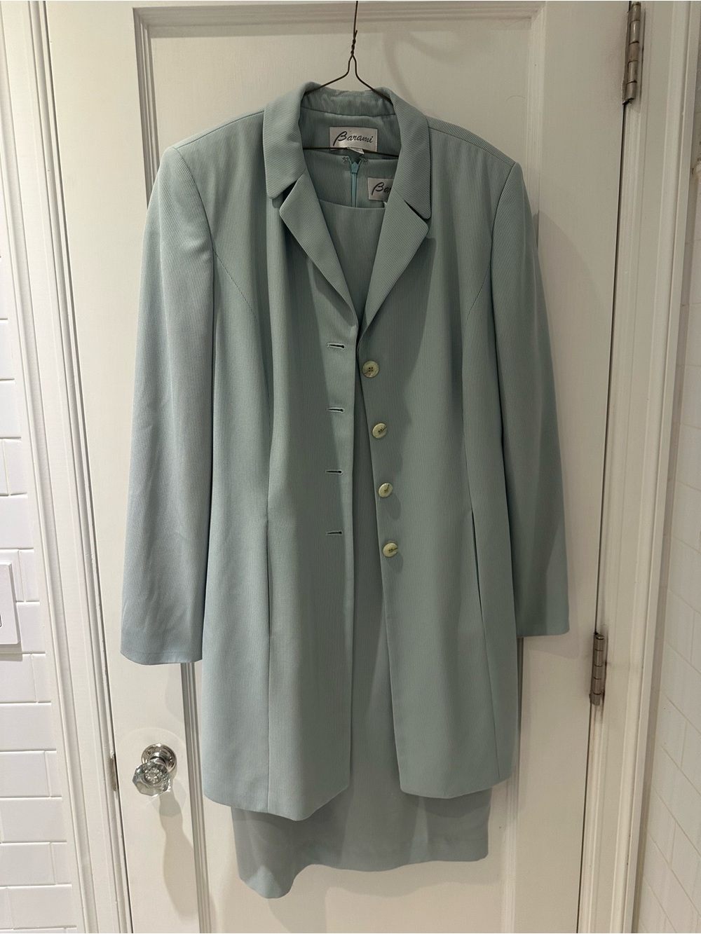 Women's Light Sage Green Tailored Coat Jacket and Matching Dress